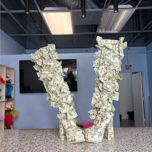 Unique Money-Themed Platform Boots